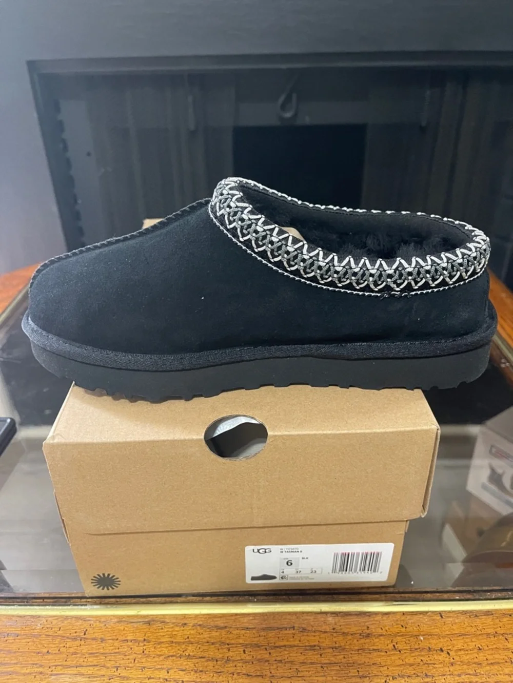 UGG Black Suede Braided-Trim Slip-On Clog - Picture 5 of 8